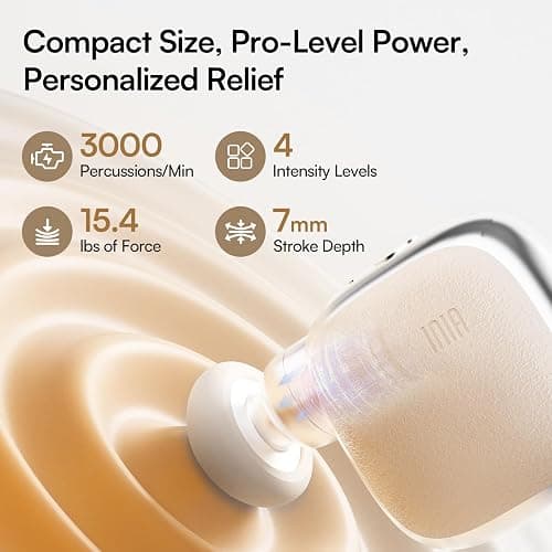 INIA PocketForce Mini Massage Gun - 75% Smaller, High-Power Percussion for Full Body Relief, Portable Deep Tissue Massager Gun with Leather Case & 3 Heads for Travel & Office Use, Gifts for Men Women thumbnail 4