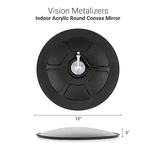 12” Acrylic Indoor Convex Mirror With Plastic Back, Round Indoor Security Mirror for the Garage Blind Spot, Store Safety, Warehouse Side View, Wall Mirror for Personal or Office Use - Vision Metalizers,Black thumbnail 2