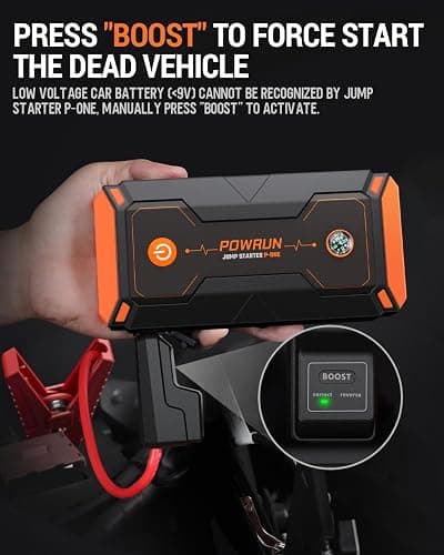 Powrun P-ONE Jump Starter, 2000A Portable Jump Box - Car Jump Starter Battery Pack for up to 8.0L Gas and 6.5L Diesel Engines, 12V Battery Jump Starter with Carry Case (Orange) thumbnail 3