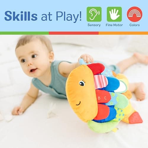 Melissa & Doug K’s Kids, Flip Fish Stuffed Animal, Soft Baby Book, Multi-Textured Squeaking & Crinkling Infant Sensory Toys for Babies with Baby Mirror, Tummy Time Toys for Infants Ages 0–9 Months thumbnail 6