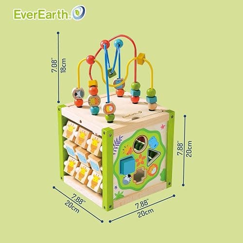 EverEarth Wooden Activity Cube with Bead Maze, 5 in 1 Activity Center, Educational Learning Montessori Toys for Toddlers for Kids 1+, FSC Certified thumbnail 3