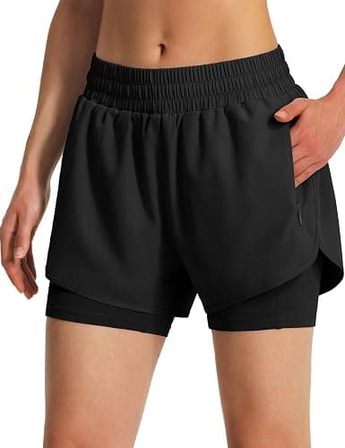 Ksmien Women's 2 in 1 Running Shorts Quick Dry Athletic Gym Workout Shorts with Liner Phone Pockets thumbnail 2