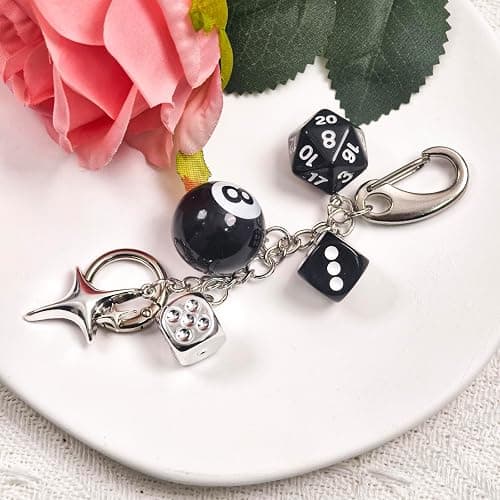 Nalefow Y2K Keychain for Women, 8 Ball Dice Charm with Carabiner Clip - Cute Goth Core Keychain Bag Charm for Keys Bags Jeans thumbnail 3