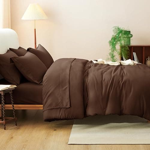 CozyLux Twin XL Comforter Set College Dorm Essentials, 5 Pieces Brown Bed in a Bag Twin Extra Long Comforter Set with Sheets, Pillowcase & Sham, Soft Down Alternative Bedding Sets, Back to School thumbnail 8
