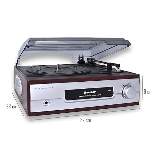 Karcher Plattenspieler mit eingebauten Stereo-Lautsprechern, Vinyl Schallplattenspieler, Line Out, Kopfhöreranschluss, 2 Geschwindigkeiten, Nostalgie Retro Turntable, KA 8050 silber thumbnail 3