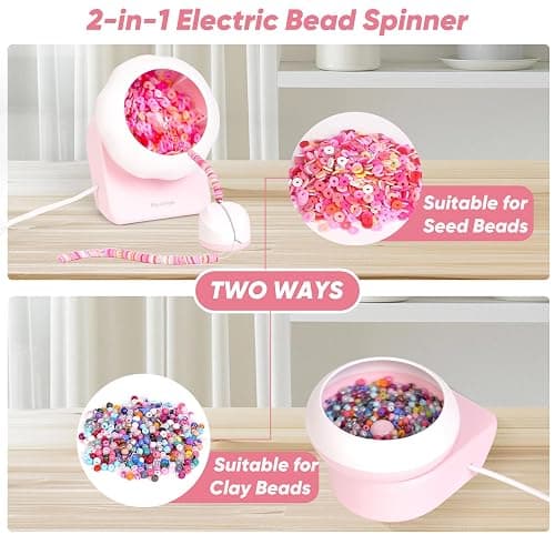 Myartype Clay Bead Spinner and Seed Bead Spinner, 2-in-1 Electric Bead Spinner for Jewelry Making, Bracelet Spinner and Necklace Making Machine with Needles and Thread (Pink), (Beads Not Included) thumbnail 2