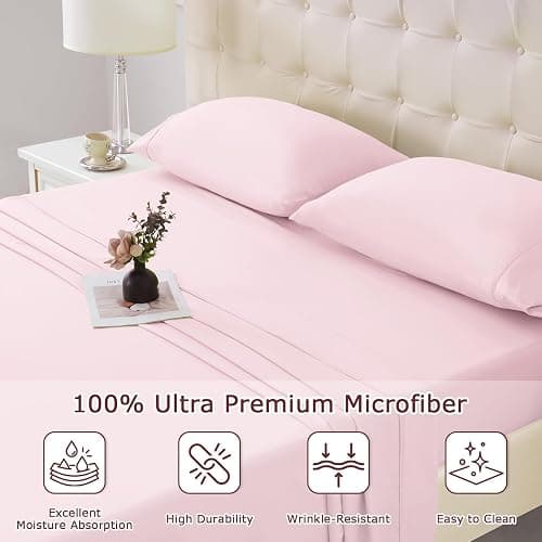 Homilay Full Size Bed Sheet Set - 4 Piece Soft Microfiber Sheets with Deep Pockets, Cooling Technology, and Wrinkle-Free Pillowcase. Hotel-Quality, Durable Bedding, Light Pink thumbnail 3