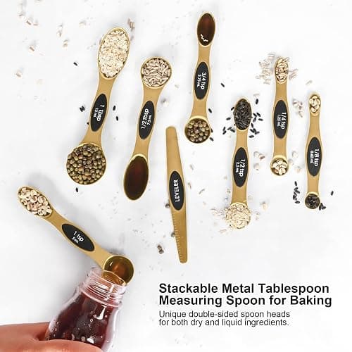 Magnetic Measuring Spoons Set Stainless Steel with Leveler, Stackable Metal Tablespoon Measure Spoon for Baking, Measuring Cups and Spoon Set Kitchen Gadgets Apartment Essentials Fits in Spice Jars thumbnail 5