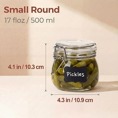 17 oz Round Glass Jars with Airtight Lids, 6 Pack Mason Jar with Clamp Lids | Air Tight Glass Food Storage Containers with Lids Keep Food Dry & Fresh, Best Canister for Flour, Sugar, Cereal, Rice, Coffee thumbnail 3