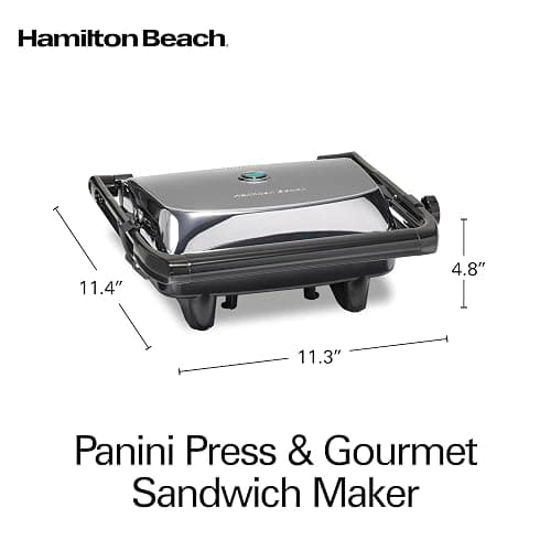 Hamilton Beach Panini Press Sandwich Maker & Electric Indoor Grill with Locking Lid, Opens Wide to Fit Any Thickness for Quesadillas, Burgers & More, Nonstick 8" x 10" Grids, Chrome (25460AG) thumbnail 3