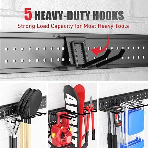 ZICANYCO Garage Tool Organizer Wall Mount 96 inches with 18 Adjustable Heavy-Duty Hooks, Garage Organization, Garden Tool Storage Rack, Yard, and Shed, Holds Up to 750 lbs thumbnail 5