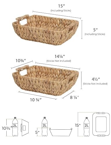 StorageWorks Hand-Woven Large Storage Baskets with Wooden Handles, Water Hyacinth Wicker Baskets for Organizing, 2-Pack thumbnail 3