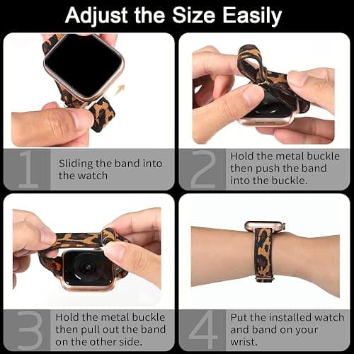 SICCIDEN Slim Stretchy Bands Compatible with Apple Watch Band 42mm 41mm 40mm 38mm, Women Elastics Nylon Thin Strap for iWatch SE 3/2/1 Series 11 10 9 8 7 6 5 4 3 2 1 (Leopard/Rose Gold) thumbnail 5