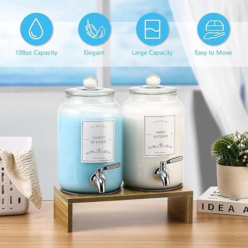 2-Pack Glass Laundry Detergent Dispenser with Stand, 106oz Leak-Proof Glass Fabric Softener Dispenser- Laundry Soap Dispenser-Reusable Container for Kitchen & Bathroom Storage thumbnail 6