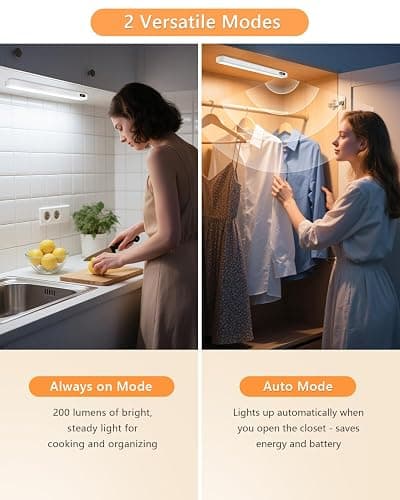 WILLED Under Cabinet & Closet Lights, Motion Sensor, Rechargeable, Magnetic, 3 Color Temps, Dimmable LED Light Bar for Indoor Kitchen Counter (2 Pack, White) thumbnail 3