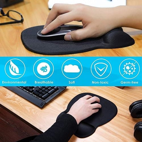 MROCO Ergonomic Mouse Pad with Gel Wrist Rest, Smooth Wrist Support Surface, Non-Slip PU Base for Pain Relief, Comfortable Mousepad for Computer, Laptop, Office & Home, 9.4 x 8.1 in, Black thumbnail 8