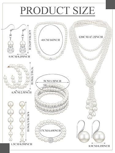 BBTO 8 Pcs Pearl Necklace and Earrings Set for Women Pearl Bracelets Costume Jewelry Set for Wedding Bridal Christmas Party thumbnail 2