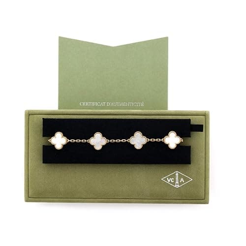 Van Cleef & Arpels, Pre-Loved Vintage Alhambra 5 Motifs Bracelet 18K Yellow Gold and Mother of Pearl, Yellow Gold thumbnail 2