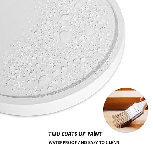 Round Decorative Tray Farmhouse Kitchen Decor Soap Dish, 12" White | Waterproof, Lightweight, Easy Clean, Wood Riser Pedestal Stand Accessories for Office Desk, Vanity, Counter, Sink thumbnail 4