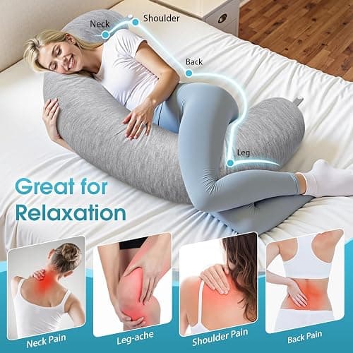 TranquilRelax Body Pillow, Long Pillow, Memory Foam Body Pillow, C-Shaped Side Sleep Pillow, Machine Washable Pillowcase, 47”×10” thumbnail 6