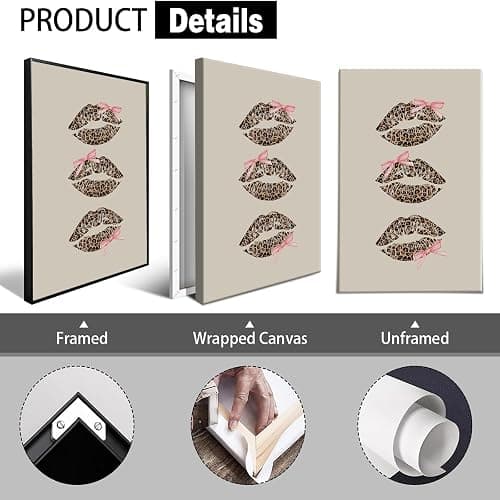 Trendy Leopard Kiss Lips Canvas Wall Art Coquette Pink Bow Poster Vintage Cheetah Aesthetics Prints Paintings Cute Girls Room Wall Decor For Dorm Apartment Bedroom Bathroom 12x16in Wrapped Canvas thumbnail 2