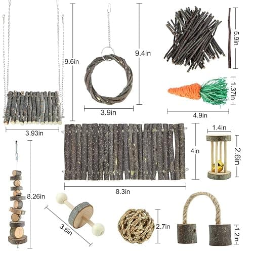 Hamster Toys Rat Toys Chinchilla Toys Hamster Chew Toys Cage Accessories Apple Wood Sticks Ladder Bell Roller for Gerbil Guinea Pigs and Other Small Animal thumbnail 5