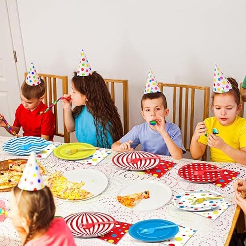 Justforjoyful 96Pcs Carnival Party Supplies Circus Theme Plates Napkins Tableware Set Red Blue Carnival Party Decorations Dinnerware for Kids Birthday Baby Shower Circus Favors Serves 24 Guests thumbnail 2