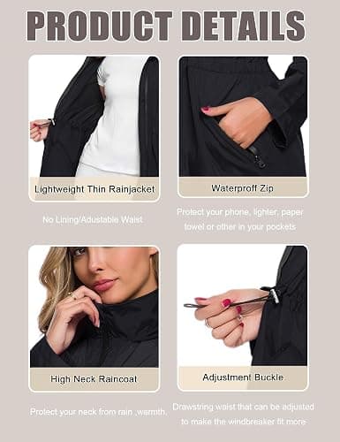 Avoogue Women's Long Raincoat with Hood Outdoor Lightweight Windbreaker Rain Jacket Waterproof thumbnail 4