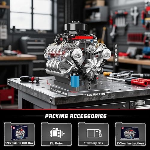 Mould King 10171 V8 Engine Model Kit, Mini V8 Engine Kits That Runs, Build Your Own Car Model Engine with Motor, Collectible Building Blocks for Adults, DIY STEM Construction Toys for Display thumbnail 6