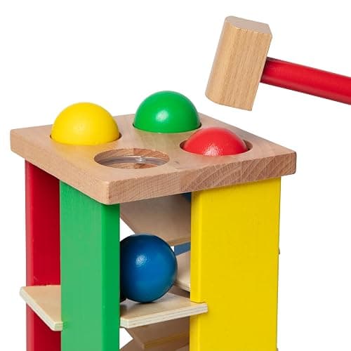 Melissa & Doug Deluxe Pound and Roll Wooden Tower Toy with Hammer, White thumbnail 4