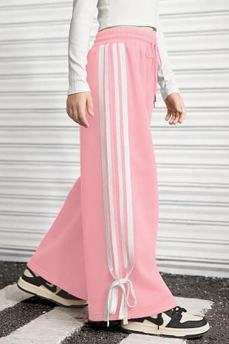 IIMMER Girls Winter Trendy Striped Side Baggy Track Pants Cute Bowknot Y2K Wide Leg Sweatpants 5-14 Years thumbnail 3