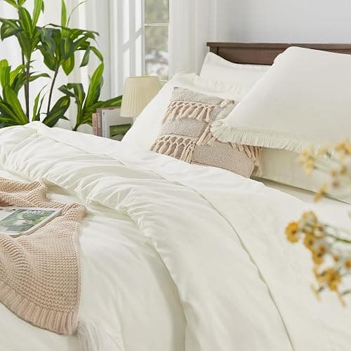Andency Ivory King Size Comforter Set with Sheets - 7 Pieces Boho Tassel Bed in a Bag Soft Lightweight Bedding Sets, Ivory Fringe Bed Set with Comforter, Sheets, Pillowcases & Shams thumbnail 5