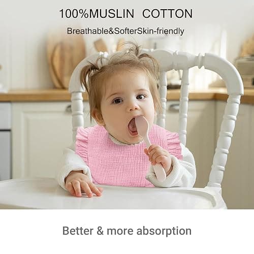 Baby Muslin Bibs,6 Pcs Drool Bandana Bibs for Baby Girl Drooling and Teething,Soft and Absorbent Cotton for Newborn thumbnail 2