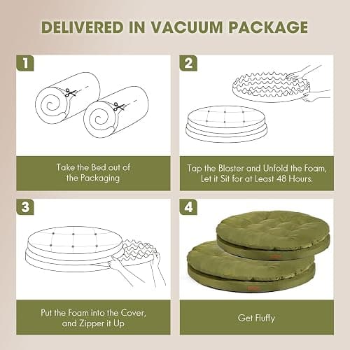 ClevaHome Orthopedic Dog Bed for Large Dogs, 36 inches Dual Layer Water Repellent Round Pet Bed with Washable Cover Nonslip Bottom (Olive Branch) thumbnail 6