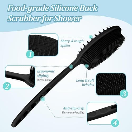 GEENOA Silicone Back & Body & Face Scrubber Set 3PCS, Gentle Exfoliating Back & Body Scrubber with Dual-Side Brush Head, Hygienic Silicone Loofahs with Soft Bristle and Non-Slip Handle(Black-3PC) thumbnail 3