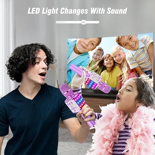BONAOK Karaoke Microphone for Kids & Adults - Bluetooth Microphones Singing Mic with Disco Lights, Echo Effect, Built-in Speaker Portable Karaoke Player for Party Travel Gifts Q78(Light Purple) thumbnail 7