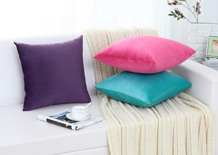 Jeneoo Comfy Soft Thick Velvet Throw Pillow Cases for Sofa Couch, Decorative Solid Square Cushion Covers for Bedroom Car (Lavender, 18 x 18 Inches, 2 Pieces) thumbnail 6