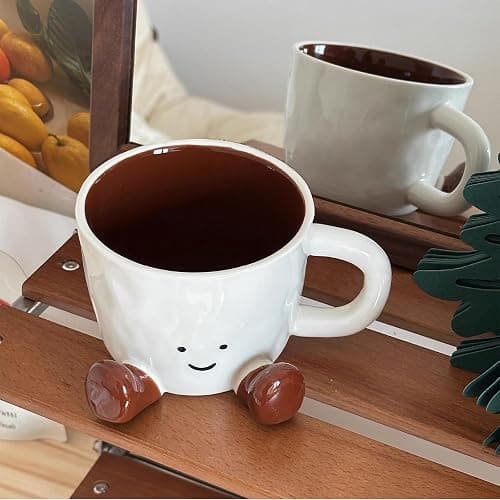 Novelty Tea Cup with Feet, Cute Water Mugs, Crea-tive Planter Ceramic Hand Kneaded Cute Coffee Mug, Durablle Thermal Coffee Cup, Decorative Desk Accessory for Offices Home thumbnail 2