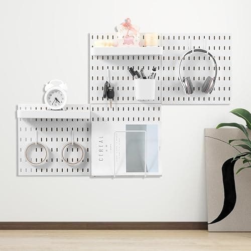 VEVOR Pegboard Combination Kit, 11" x 11" Plastic Pegboard, 4 Panels, Peg Board Wall Organizer Kit with Accessories, for Garage Tool Storage Kitchen Living Room Craft Room Office Bathroom Home, White thumbnail 2
