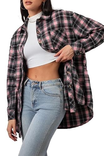 CHYRII Womens Button Down Flannel Shirts Long Sleeve Plaid Shackets Business Casual Blouse Top - Image 1