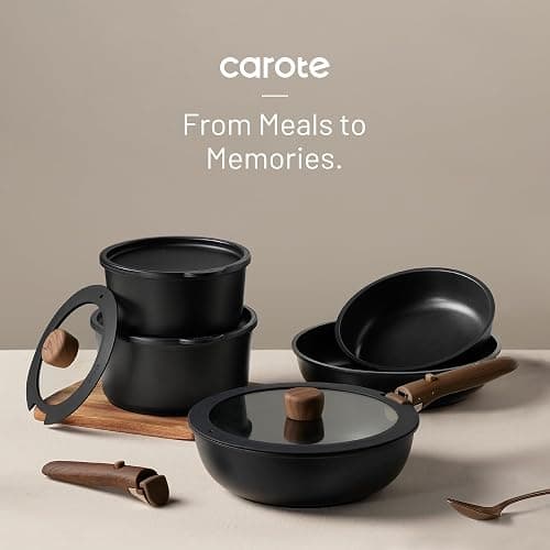 CAROTE 19pcs Pots and Pans Non Stick, Cookware Sets Detachable Handle, Induction Kitchen Pots and Pans,NonStick Cooking Set, Oven/Dishwasher/Fridge Safe, Space Saving thumbnail 7