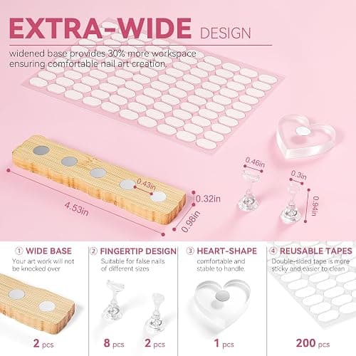 ESUOHYM Nail Stand for Press On Nails Art Display Practice 2 Sets, 1 Heart Shaped Acrylic Magnetic Nail Stands, Fake Nail Holder Tips With 200 PCS Double-Sided Tape, Nail Kit Home DIY Salon Supplies thumbnail 2
