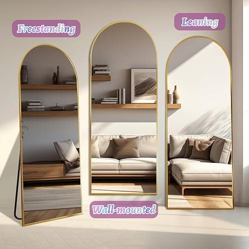 LadyNow Full Length Mirror, 58"x18" Arched Floor Mirror Freestanding, Floor Standing Full Body Mirror with Stand for Bedroom, Hanging Mounted for Living Room Cloakroom, Gold thumbnail 5