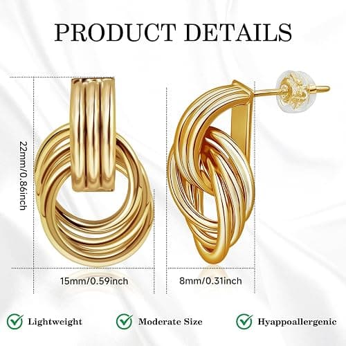 18K Gold Filled Knot Earrings for Women, Elegant Dangle Drop Earrings, Timeless Luxury Jewelry Gift for Her thumbnail 2