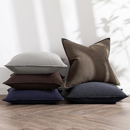 MIULEE Decorative Linen Pillow Covers 18x18 Inch Coffee | Boho Farmhouse​ ​Fall Autumn Couch Throw Pillows for Bed, Pack of 2 Accent Modern Pillowcases, Sofa Livingroom Home Decor thumbnail 5