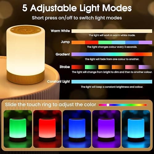 YUNJAYI Kids Night Lights for Bedroom, LED Bedside Table Lamp Touch Dimmable, 13 Colors Changing & 5 Modes, Portable Small Lamp USB Rechargeable Sleep Aid,Eye Caring Baby Night Lamp Nursery, 2 Pack thumbnail 2