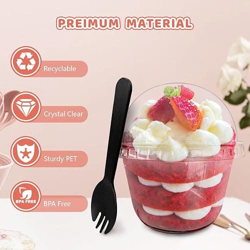 Szsrcywd 100Pcs 10oz Plastic Dessert Cups with Dome Lids,50Pcs Disposable Clear Parfait Party Cup(No Hole) and 50Pcs Sporks,Snack Containers Bowls for Cake,Mousse,Milkshake,Yogurt,Ice Cream,Fruits thumbnail 4