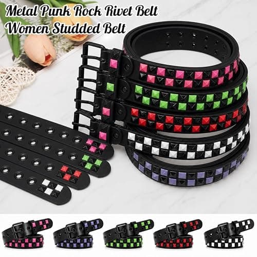 SNCEAW Studded Belt, Metal Punk Rock Rivet Y2K Leather Belt with Bright Pyramid Studded for Women Men thumbnail 4