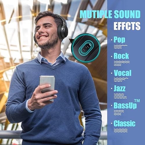 BERIBES Bluetooth Headphones Over Ear, 65H Playtime and 6 EQ Music Modes Wireless Headphones with Microphone, HiFi Stereo Foldable Lightweight Headset, Deep Bass for Home Office Cellphone PC Ect. thumbnail 2