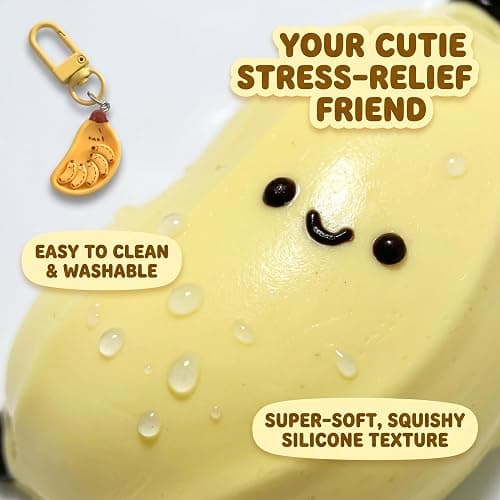 Taba Squishy,Stress Ball, Kawaii Squishies Silica Gel Toys,Stress Relieving Fur Ball OPP Packaging Gifts|Squishy Fidget Toys for Anxiety&Relaxation|Perfect Desk Accessory for Adults (Banana) thumbnail 5